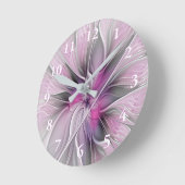 Floral Fractal Modern Abstract Bloemroze grijs Ronde Klok (Hoek)