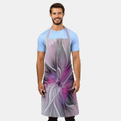 Floral Fractal Modern Abstract Bloemroze grijs Schort (Gedragen)