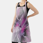 Floral Fractal Modern Abstract Bloemroze grijs Schort (Insitu)