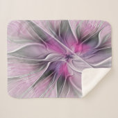 Floral Fractal Modern Abstract Bloemroze grijs Sherpa Deken (Voorkant (horizontaal))