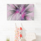 Floral Fractal Modern Abstract Bloemroze grijs Spandoek (Insitu)