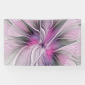 Floral Fractal Modern Abstract Bloemroze grijs Spandoek (Horizontaal)
