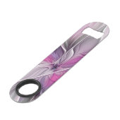 Floral Fractal Modern Abstract Bloemroze grijs Speed Flessenopener (Voorkant Gekanteld)