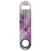 Floral Fractal Modern Abstract Bloemroze grijs Speed Flessenopener (Achterkant)