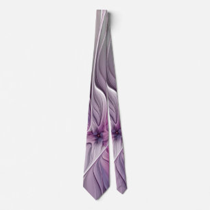 Floral Fractal Modern Abstract Bloemroze grijs Stropdas