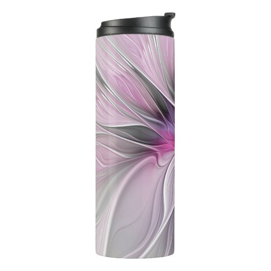Floral Fractal Modern Abstract Bloemroze grijs Thermosbeker (Gedraaid links)