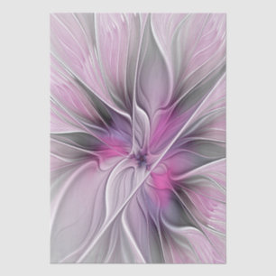 Floral Fractal Modern Abstract Bloemroze grijs Tissuepapier
