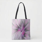 Floral Fractal Modern Abstract Bloemroze grijs Tote Bag (Voorkant)