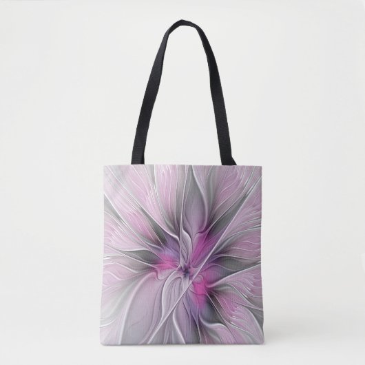 Floral Fractal Modern Abstract Bloemroze grijs Tote Bag (Voorkant)