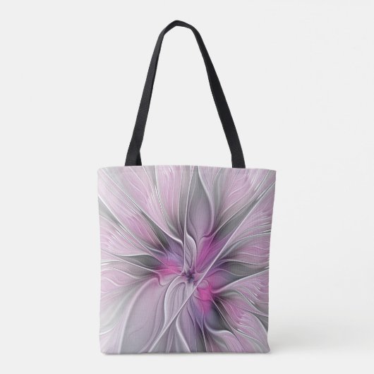 Floral Fractal Modern Abstract Bloemroze grijs Tote Bag (Achterkant)