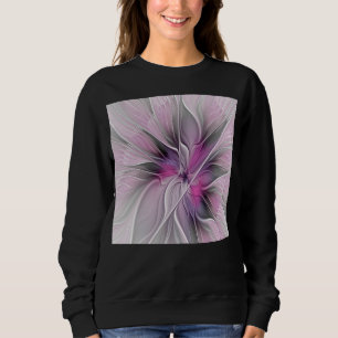 Floral Fractal Modern Abstract Bloemroze grijs Trui