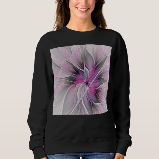 Floral Fractal Modern Abstract Bloemroze grijs Trui (Voorkant)