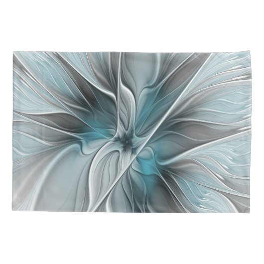 Floral Fractal Modern Abstract Flower Blue Gray Kussensloop (Achterkant)