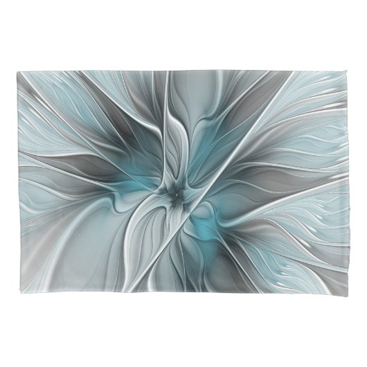 Floral Fractal Modern Abstract Flower Blue Gray Kussensloop (Voorkant)