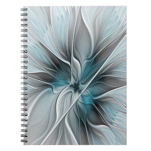 Floral Fractal Modern Abstract Flower Blue Gray Notitieboek (Voorkant)