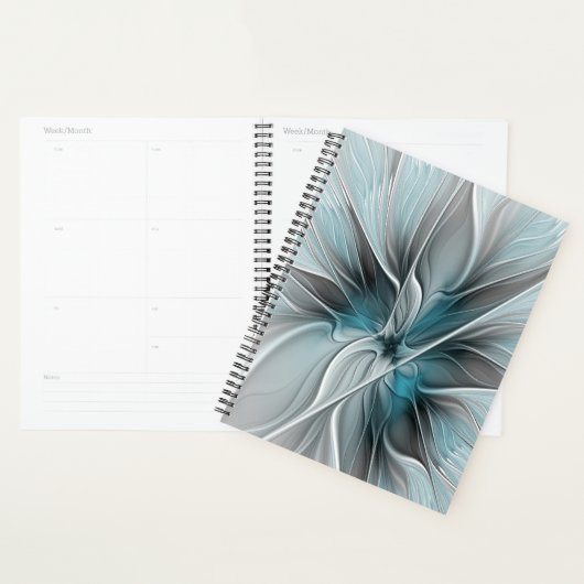 Floral Fractal Modern Abstract Flower Blue Gray Planner (Display)