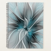 Floral Fractal Modern Abstract Flower Blue Gray Planner (Voorkant)
