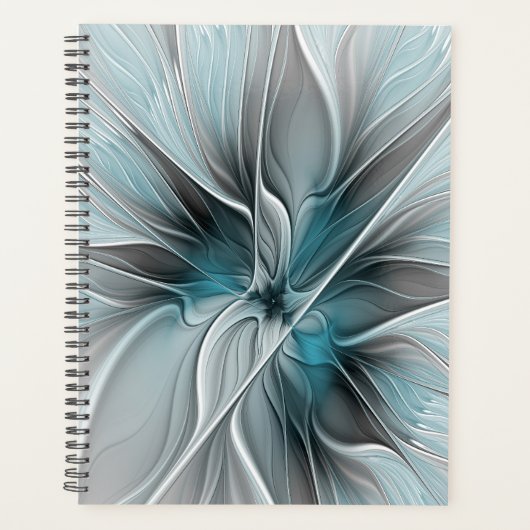 Floral Fractal Modern Abstract Flower Blue Gray Planner (Voorkant)