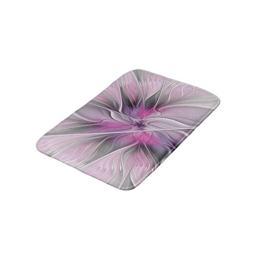Floral Fractal Modern Abstract Flower Pink Gray Badmat (Gekanteld)