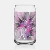 Floral Fractal Modern Abstract Flower Pink Gray Blikvorm Glas (Achterkant)