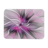 Floral Fractal Modern Abstract Flower Pink Gray Magneet (Horizontaal)