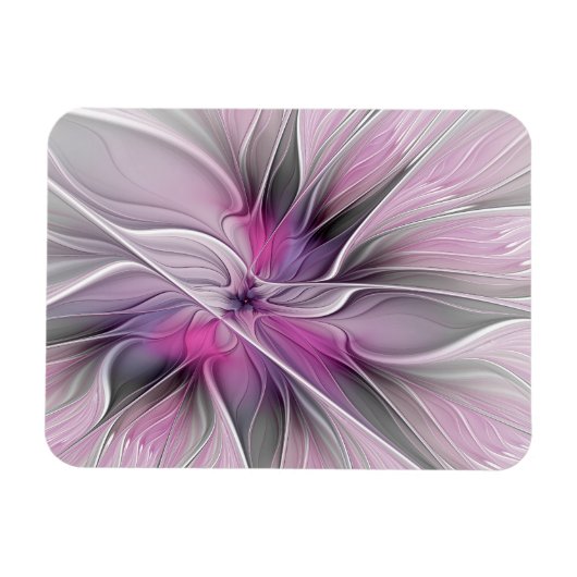 Floral Fractal Modern Abstract Flower Pink Gray Magneet (Horizontaal)