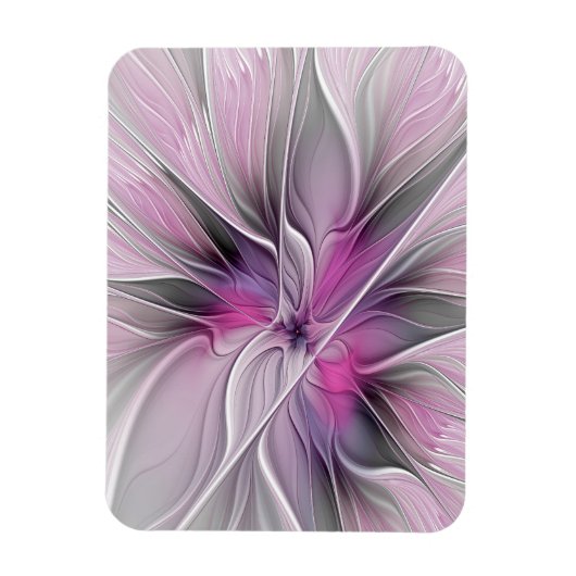 Floral Fractal Modern Abstract Flower Pink Gray Magneet (Verticaal)