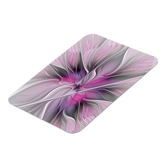 Floral Fractal Modern Abstract Flower Pink Gray Magneet (Linkerzijde)