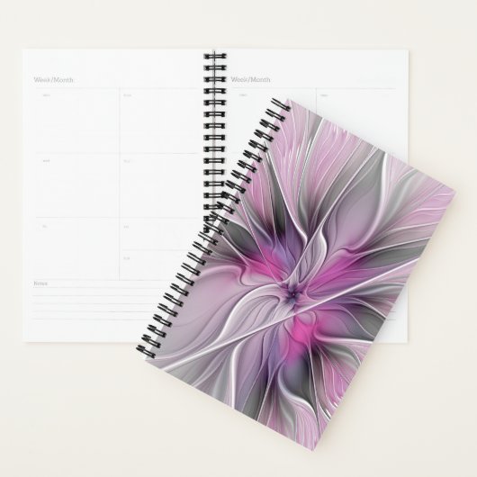 Floral Fractal Modern Abstract Flower Pink Gray Planner (Display)