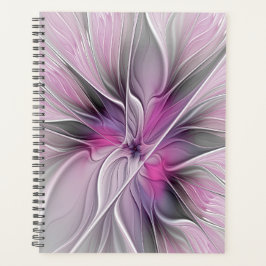 Floral Fractal Modern Abstract Flower Pink Gray Planner