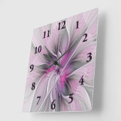 Floral Fractal Modern Abstract Flower Pink Gray Vierkante Klok (Hoek)