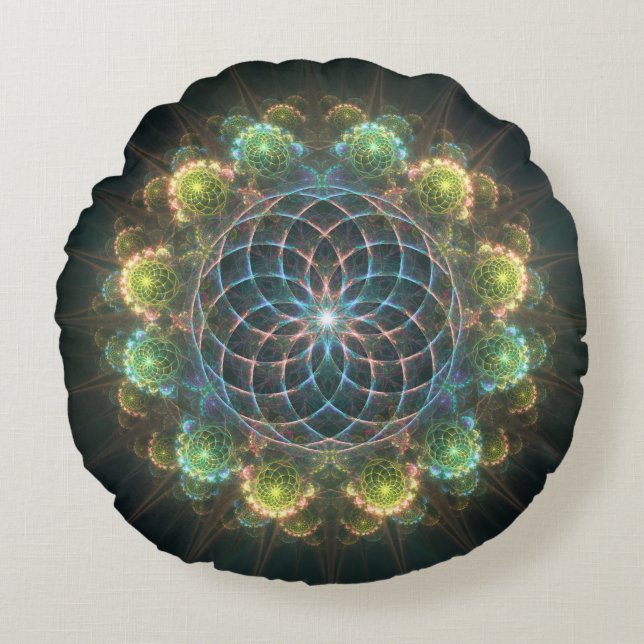 Floral fractal ornament rond kussen (Voorkant)