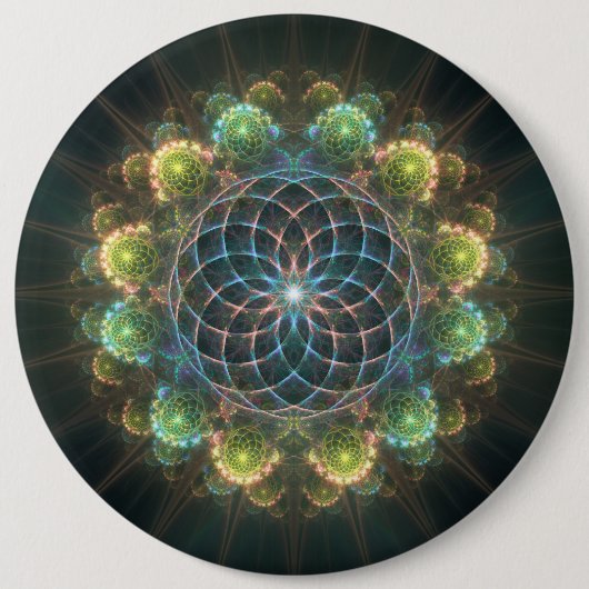 Floral fractal ornament ronde button 6,0 cm (Voorkant)