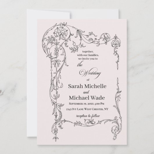 Floral Frame Calligraphy Wedding Invitation Kaart (Voorkant)