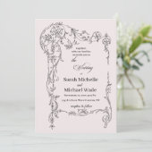 Floral Frame Calligraphy Wedding Invitation Kaart (Staand voorkant)