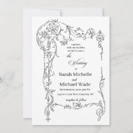 Floral Frame Calligraphy Wedding Invitation Kaart