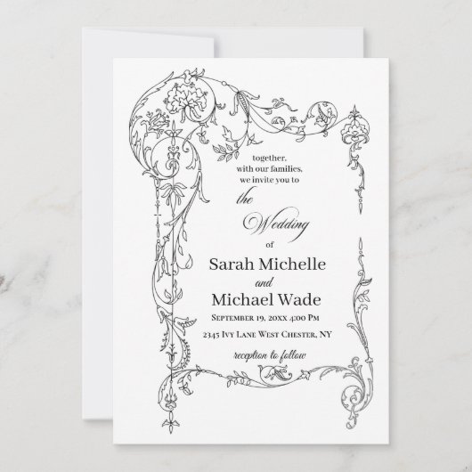 Floral Frame Calligraphy Wedding Invitation Kaart (Voorkant)