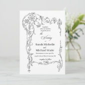 Floral Frame Calligraphy Wedding Invitation Kaart (Staand voorkant)