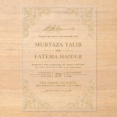 Floral Frame Gold Islamic Muslim Wedding Acryl Uitnodigingen (Voorkant)