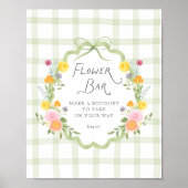 Floral Frame Green Gingham Baby Shower Flower Bar Poster (Voorkant)