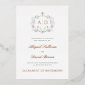 Floral Frame Monograms Catholic Wedding Folie Uitnodiging (Voorkant)