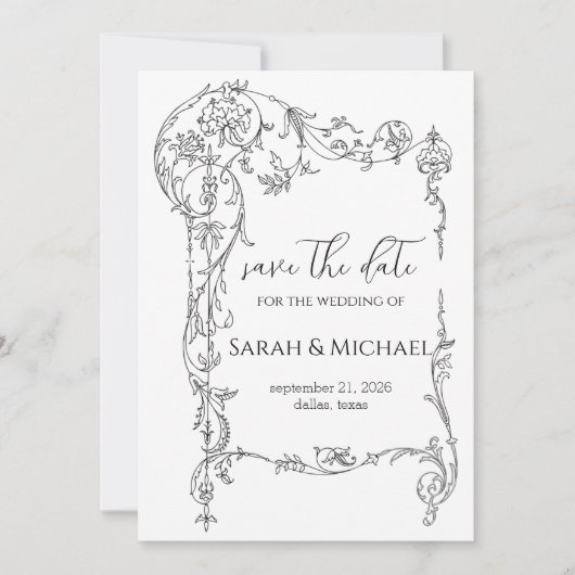 Floral Frame Save the date Wedding Announcement (Voorkant)