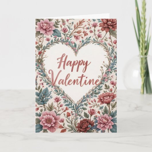 Floral Frame Valentine Romantic Happy Valentines  Kaart (Voorkant)