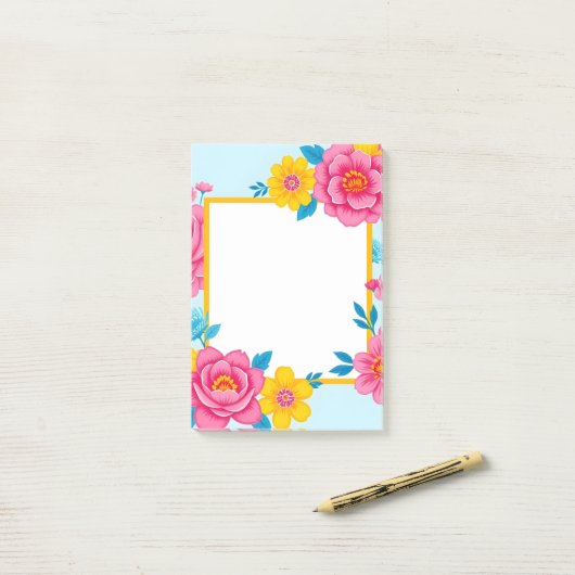 Floral Frame with Vibrant Flowers Post-it® Notes (Op bureau)