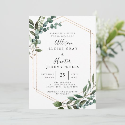 Floral Framed Invitation Kaart (Staand voorkant)
