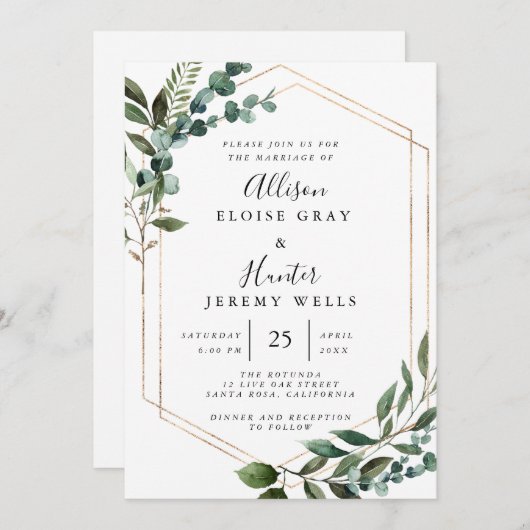 Floral Framed Invitation Kaart (Voorkant / Achterkant)
