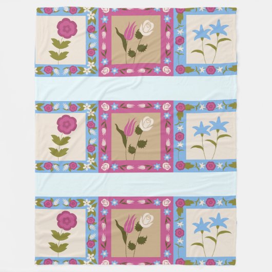 Floral framed squares pattern fleece deken (Voorkant)