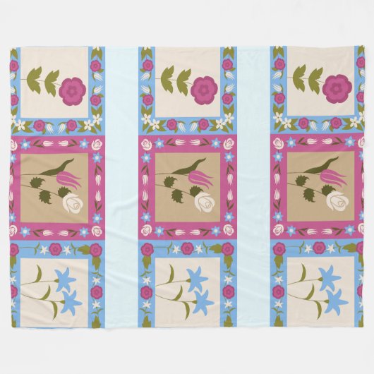 Floral framed squares pattern fleece deken (Voorkant (Horizontaal))