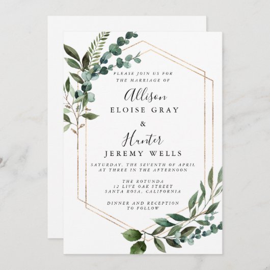 Floral Framed Wedding Uitnodiging (Voorkant / Achterkant)