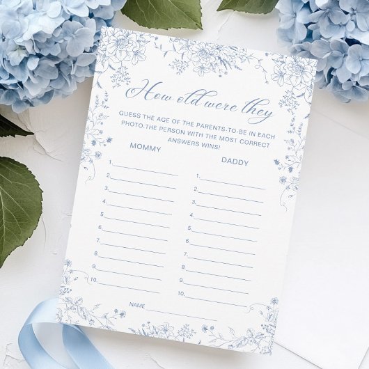 Floral Frans Blauw Baby shower Guess Leeftijd Spel Kaart